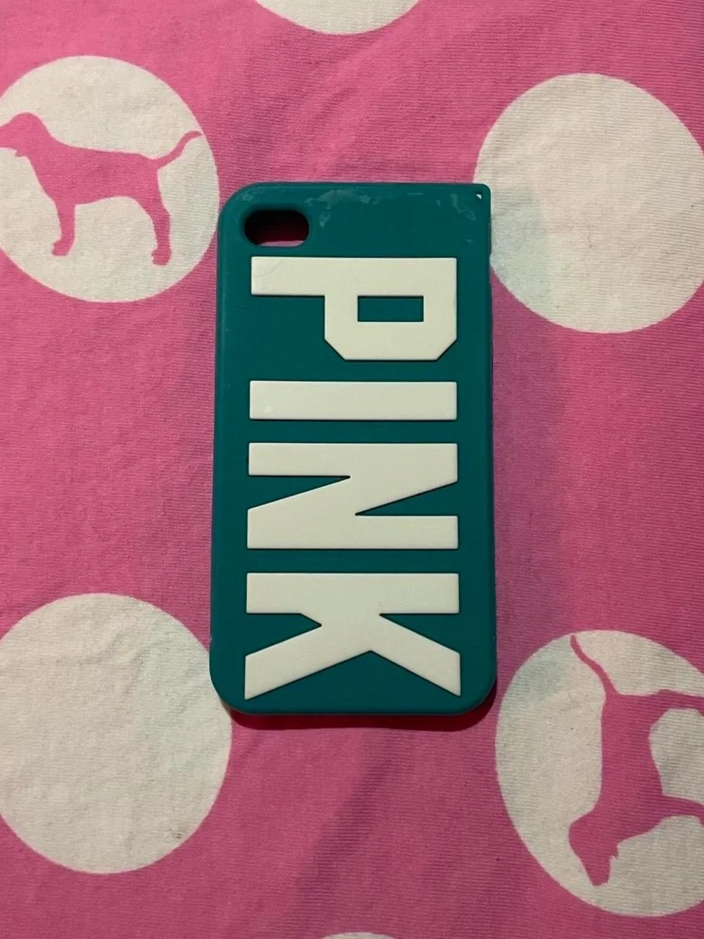 Preppy Mcbling VS PINK iPhone Case • Teal / White Silicone Case